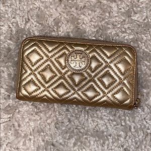 Metallic gold Tory Burch wallet